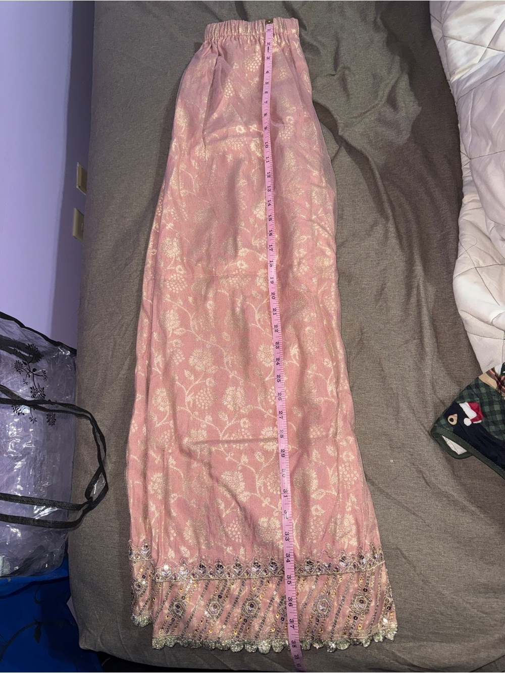 Lashkaraa Embroidered Peach Anarkali with palazzo pants - Picture 3 of 6